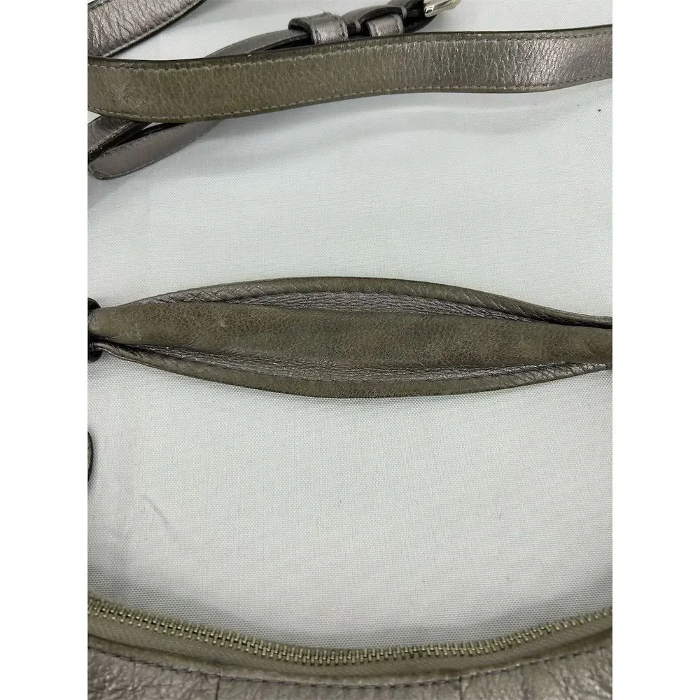 Coach Women's Kristin Metallic Silver Leather Hobo Bag Crossbody Flawed